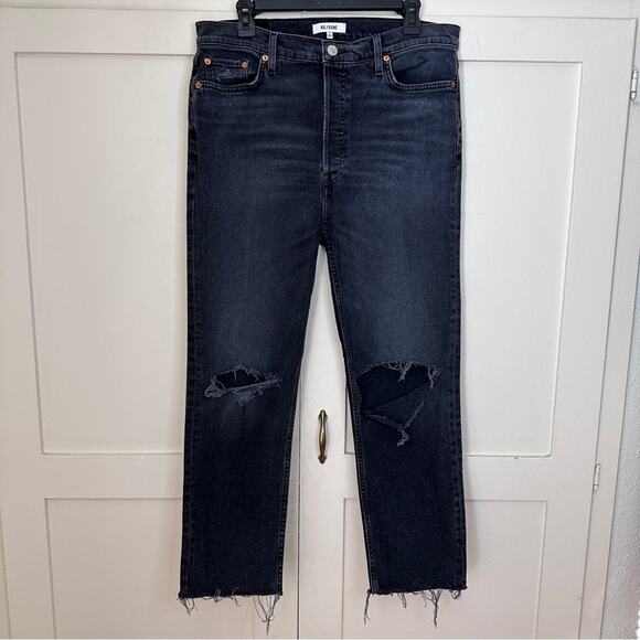 Re/done Originals 70s Stove Pipe Jean In Faded Coal With Rips 32 - Picture 2 of 8